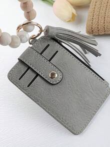 1 chiếc móc khóa kiêm ví đựng thẻ bằng gỗ lấy cảm hứng từ thiên nhiên, mặt dây chuyền bằng hạt silicon in hình và tua rua bằng da mềm, thiết kế ngăn đựng tiền xu có khóa kéo, móc khóa chống thất lạc, món quà thiết thực dành cho phụ nữ, bạn gái và người đi làm. - Nhiều màu - Xem 6