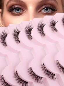 10 Pairs Fluffy 3D Faux Mink Half Eyelashes, Natural Curly Look, Suitable For Daily Wear - Black - View 1