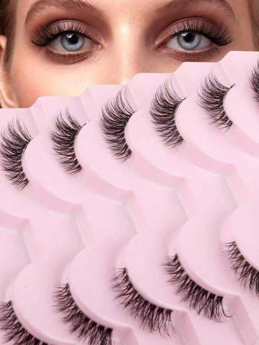 10 Pairs Fluffy 3D Faux Mink Half Eyelashes, Natural Curly Look, Suitable For Daily Wear - Black - View 1