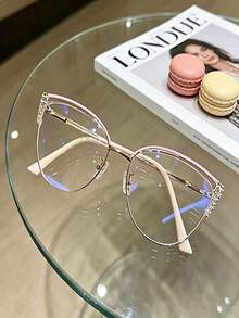 法式奢华水钻猫眼眼镜框，防蓝光透明镜片，柔美优雅风格 - 淺粉色 - 查看 2