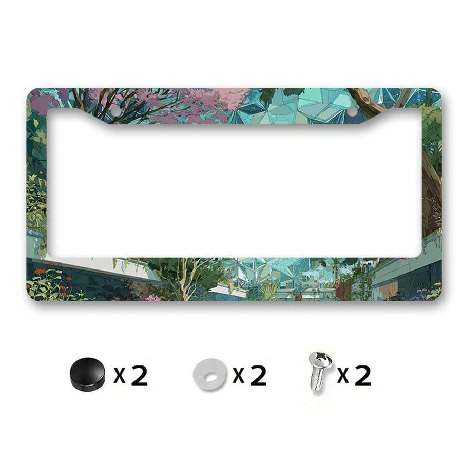Metal License Plate Frame Cover With Futuristic Garden Glass Ceiling Design For Pet Lovers Outdoor Car Decoration - A - View 1