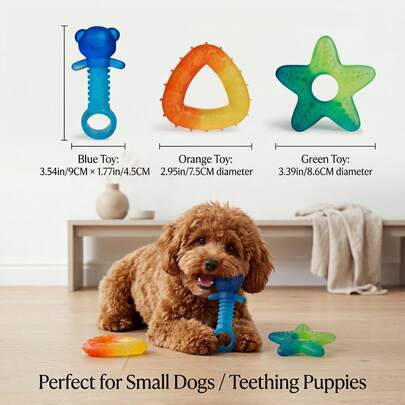 Bộ 3 món đồ chơi gặm nướt cho chó con nhỏ - Bộ đồ chơi gặm bằng nhựa PVC chuyển màu dành cho chó thích gặm mạnh - Đồ chơi làm sạch răng cho chó nhỏ giúp ngăn chặn hành vi gặm phá hoại, giảm lo lắng và buồn chán - Quà tặng cho thú cưng trong nhà