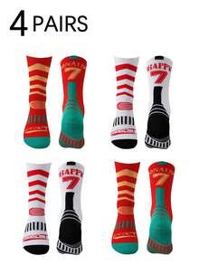 OU LIAN NIAO 6 Pairs Men's World Cup Sport Crew Socks, Multicolor Soccer Star Player Number Printed Breathable Cushioned Athletic Socks For Sports & Daily Wear - Multicolor - View 10