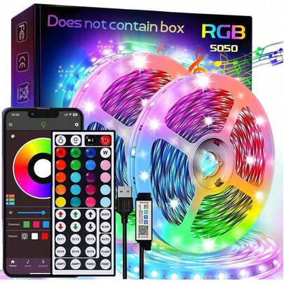 1 قطعة شريط إضاءة LED ذكي، شريط إضاءة RGB عالي الجودة من نوع 5050 قابل للتغيير في الألوان، تحكم عبر التطبيق، جهاز تحكم عن بعد 44 مفتاح، مزامنة مع الموسيقى، مناسب لديكور المنزل والغرفة والمطبخ والتلفزيون وحفلات العطلات والكريسماس