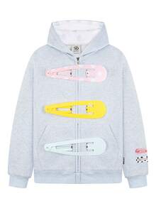Unisex Spring New Fun Zipper Hooded Cardigan Couple Jacket With Detachable Colorful Big Hair Clip Design - Blue - View 3
