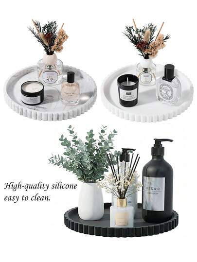 Khay silicon tròn, khay trang điểm phòng tắm, giá đựng đồ trang trí, thích hợp cho phòng tắm, bồn cầu, phòng ngủ, mặt bàn bếp, khay đựng trang sức, có thể đựng nến, chai sữa dưỡng thể, mỹ phẩm, v.v.