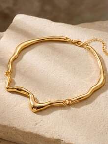 Conjunto Feminino Colar + Brincos Ondulados – Estilo Luxo Minimalista Dourado/Prata - Dourado - Visão 5