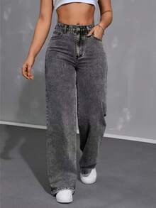 Women's Wide Leg Jeans, Graphite Color, Wide Leg, No Lycra, Premium Bell Bottom, Summer Style, Elegant And Sophisticated, Sizes 36 To 52 - 深灰色 - 查看 4