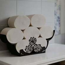 Elegant Leaf Pattern Iron Toilet Paper Holder - Holds 8 Rolls, Suitable For Bathroom And Living Room - Black - View 10