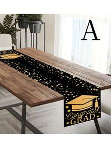 1pc 71x14 Inch Black & Gold Graduation Table Runner - 2026 Graduation Theme, Stars & Graduation Cap Design, Party Tablecloth For Graduation Party Decor, Indoor Outdoor Events, Graduation Ceremony Table Decoration - Multiple Styles - View 6
