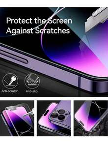 Shockproof Tempered Mobile Phone Screen Protector 4-In-1 Set Tempered Glass Screen Protector For IPhone 14 Pro Max, Includes 3 Screen Protectors And 3 Camera Lens Protectors, Compatible With IPhone 17 Pro Max/17 Pro/17/17 Air/16 Pro Max/16/16 Plus/15 Pro Max/15/14/13/12/11, Scratch-Resistant, High-Definition, Fits Perfectly With Phone Cases Mother's Day Gift - Clear - View 8