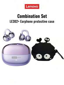 Lenovo 联想 LE302 蓝牙耳机，带保护盒，开放式环绕立体声，高品质音频，低延迟，音乐/游戏定向音频，ENC 降噪，通话清晰，跑步无线耳机 - 查看 4