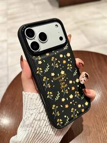 Fashionable Shock-Proof Floral Element Black Phone Case, Floral Ins Style, Fresh Floral Pattern Anti-Slip Anti-Fall Anti-Shock Lightweight Durable, Compatible With IPhone 17/17Pro/17ProMax/16/16Pro/16ProMax/15/15Pro/15ProMax/14/13/12/11, Creative Phone Case, Anti-Fall Spring Gift - Black - View 2