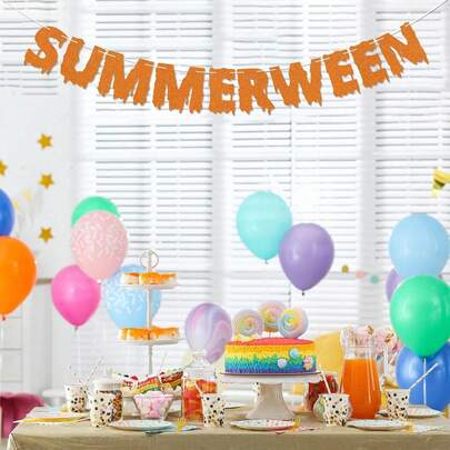 Summerween Banner,Halloween In Summer Decor,Summerween Banner – Summer Halloween Party Decorations, Halloween In Summer Decor, Orange Dripping Letter Garland For Pool Party & Indoor Outdoor Spooky Celebration