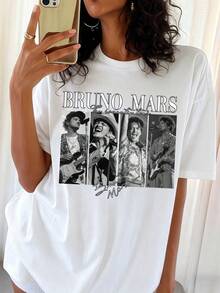 B-BrunoS Mars Vintage Bootleg Concert Graphic Casual Loose Fit T-Shirt - White - View 1