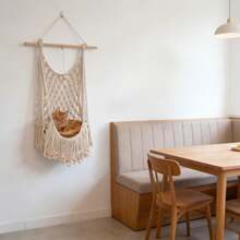 1 chiếc võng treo cho mèo bằng macrame, kiểu Bohemian, giường treo cho mèo, trụ cào móng gắn tường đáng tin cậy, võng đu cho mèo bằng sợi dệt thủ công, phù hợp cho mọi mùa - Không bao gồm đệm. - Màu be - Xem 8
