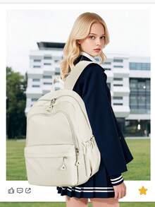 Mochila casual clásica/mochila universitaria, mochila para portátil de gran capacidad para mujeres, mochila ligera, unisex, mochila práctica para portátil que se adapta a portátiles de 15.6 pulgadas, mochila de unicolor, adecuada para estudiantes de secundaria y preparatoria, adolescentes, mochila para el trabajo/viaje, bolsa de viaje impermeable, mochila, bolsa de ordenador, regalo para mujeres - Beis - Ver 10