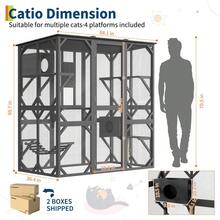 Amplio recinto exterior de madera para gatos y pequeños animales – Acceso para caminar, techo de asfalto impermeable, conexión a ventana, diseño multinivel con puente, poste rascador, hamaca, 4 plataformas, 2 cajas de descanso, resistente a los rayos UV y a la intemperie – Ideal para el patio - Gris - Ver 8