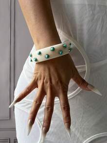 4pcs Unique Cuff Bracelets,Gold Bangles,Resin Bracelet,Turquoise Bracelet,Wide Bangles, Big Chunky Bracelet, Gold And White Mixed Bracelet Set,Bracelet Set, Wide Bracelet, Luxury And Elegant Style For Her - Multicolor - View 9