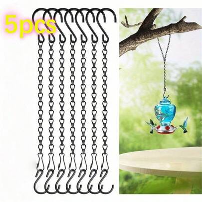 1/5 piezas Cadena colgante negra de 11,4 pulgadas con ganchos en S - Soportes ajustables de hierro para plantas aptos para uso interior/exterior, perfectos para colgar plantas, comederos de pájaros, faroles y cestas de flores