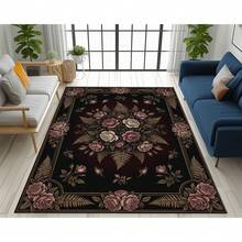 Gothic Floral Mandala Dark Area Rug, Boho Gothic Living Room Area Decor, 32*20inch /84*60inch,Perfect Choice For Gift ,Stylish And High-Quality Rugs, Perfect For  Decorations And GiftsHome Decor, The Best Choice For Gothic-Style Birthday Gifts - Black - View 4
