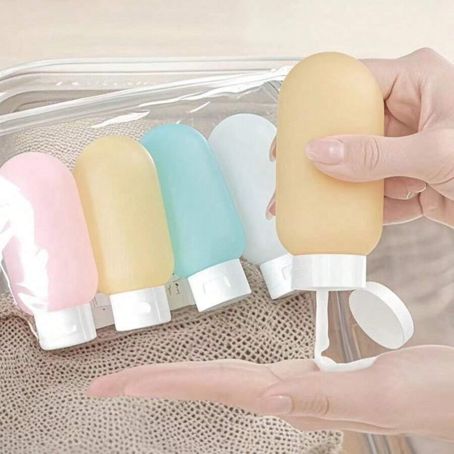 Hộp đựng du lịch có thể tái sử dụng, dầu gội, nước hoa hồng, sữa tắm, chai mỹ phẩm du lịch màu nude.