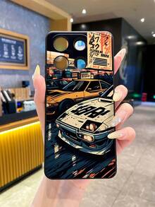 Compatible With Apple 17, 16, 15, 14, 13, 12, 11 Pro Max Series, Cool Cartoon Racing Car Pattern Design Colorful Straight Edge TPU Phone Case, Anti-Drop, Portable - Black - View 2