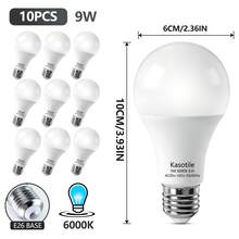 Bộ 10 bóng đèn LED Kasotile A19, công suất 9W, đế vặn E26/E27 (tương đương 80W); có hai màu: trắng lạnh 6000K và trắng ấm 3000K; chỉ số hoàn màu CRI 85+, không nhấp nháy - lý tưởng cho việc cải tạo nhà cửa, nhà cho thuê, phòng ngủ và nhà bếp. - Gói 10 chiếc - Màu trắng - Xem 4
