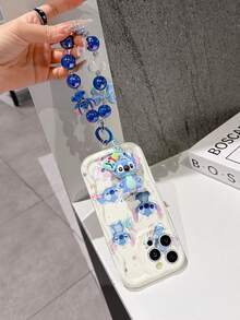 Disney Has Authorized, Phone Case - Chain Set, The Stitch Lilo & Stitch Phone Case Plus A Silicone 3D Or Fluffy Style Stitch Bracelet With Metallic Ring Removable Bracelet, Stitch And Angel Pattern, Compatible With Iphone 17/16/15/14/13/12/11/XS/XR/X Plus Pro Max, Wavy Design Phone Case For Girl, A Stylish Cartoon Summer Phone Case, The Perfect Gift Choice, Phone Protection, Durable Phone Cover, Great Gift For Friends And Family - Kiểu trắng B - Xem 4