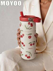 1pc 1200ml Stainless Steel Double Wall Vacuum Insulated Cherry Blossom Water Bottle, Large Capacity Travel Mug, Coffee Cup, Tumbler, Suitable For Travel, Home, Gym, Outdoor, School, Office, Birthday Gift, Back To School Gift, Holiday Gift, Gift For Family, Gift For Friends - Multicolor - View 7