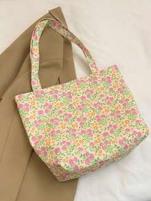 Cherry Print Minimalist Large Bucket Shoulder Bag, Student/Commute Handbag For Women - Beige - View 5