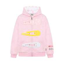 Unisex Spring New Fun Zipper Hooded Cardigan Couple Jacket With Detachable Colorful Big Hair Clip Design - 粉色 - 查看 4