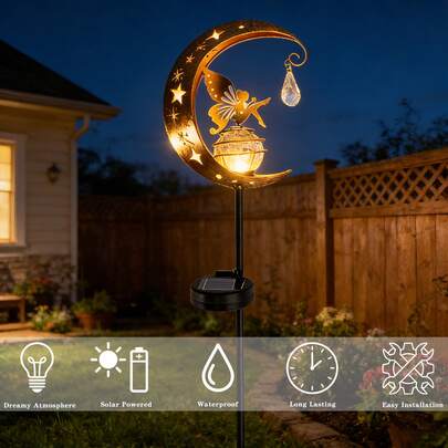Đèn LED năng lượng mặt trời cho sân vườn ngoài trời, đèn chân đế cổ tích trang nhã, đèn trang trí sân vườn ngoài trời kiểu cổ tích - Đèn sàn trang trí bằng kim loại chống thấm nước, thích hợp cho sân hiên, sân vườn, nhà cửa, đám cưới và tiệc tùng.