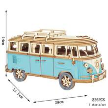 Rompecabezas de coche de madera 3D para Campervan de estilo europeo, autobús Retro, barco de vela, avión, casa de construcción, modelo, rompecabezas, juguetes para niños - HVELONG - Ver 9