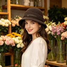 Women's Bucket Hat Hollow Knit Breathable Fisherman Cap Stylish Decorative Letter Detail Sun Hat - Brown - View 2