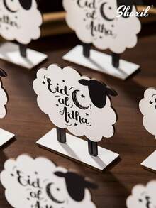 shoxil 10pcs Eid Al-Adha Wooden Table Sign, Sheep Shaped Freestanding Decor For Eid Mubarak, Islamic Muslim Festival Tabletop Centerpiece Ornament, Wood Sign For Qurbani Eid Party Home Shelf Mantel Decorations - A - View 5