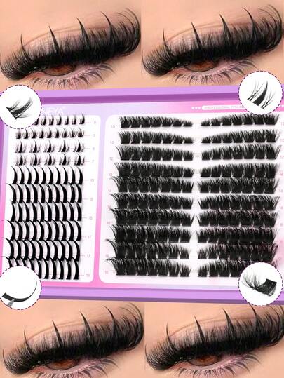 GROINNEYA 10Rows Volume Individual Eyelash Extensions With Spiky Lash Clusters & Lower Lashes Natural Lift Ultra-Thin Lashes 6-18mm Lengths Reusable DIY Manga Anime Volume Lashes For Dramatic Everyday & Special Events - Lash Tech Supplies Easy Application For Beginners