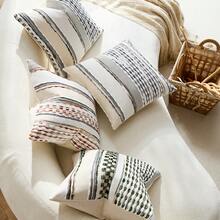 1pc Striped Textured Boho Throw Pillow Covers Aesthetic Woven Decorative Pillow Case For Couch Bed Sofa Bedroom Modern Funky 18 X 18-Inch Outdoor - Orange - View 4
