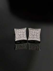 2只方形水钻耳环，时尚朋克风百搭男士耳环 - 方形耳環 - 查看 2