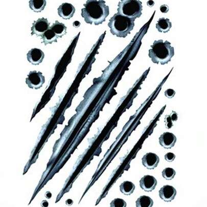 1张仿弹孔贴纸，灰色和黑色汽车刮痕贴纸