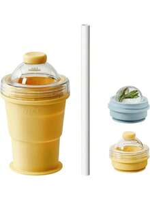 1/2pcs Foldable Silicone Ice Ball Maker Cup, Reusable Portable Ice Ball Mold With Straw And Leak-Proof Lid, Suitable For Coffee, Iced Cocktails, Office And Outdoor Use - Multicolor - View 14