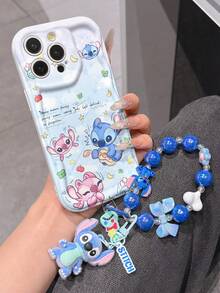 Disney Has Authorized, Phone Case - Chain Set, The Stitch Lilo & Stitch Phone Case Plus A Silicone 3D Or Fluffy Style Stitch Bracelet With Metallic Ring Removable Bracelet, Stitch And Angel Pattern, Compatible With Iphone 17/16/15/14/13/12/11/XS/XR/X Plus Pro Max, Wavy Design Phone Case For Girl, A Stylish Cartoon Summer Phone Case, The Perfect Gift Choice, Phone Protection, Durable Phone Cover, Great Gift For Friends And Family - Kiểu trắng B - Xem 3