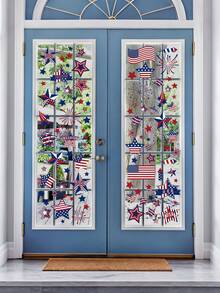 9片装可重复使用的爱国美国国旗窗贴：静电吸附式玻璃贴纸，完美适用于独立日、阵亡将士纪念日、退伍军人节和其他美国节日 - 红、白、蓝装饰 - 日貼紙 - 查看 4