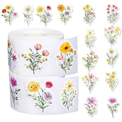 500 piezas/Rollo Pegatinas de flores asimétricas, Pegatinas de flores frescas de 1.5 pulgadas/3.8cm, Pegatinas de ramos de flores secas, Pegatinas de flores frescas para planificadores, Papelería, Lápices, Mochilas, Patinetas, Pegatinas decorativas, Formación de maestros, Etiquetas de graffiti, Repostería, Sobres, Cajas de regalo, Manualidades, Scrapbooking, Pegatinas para sellar sobres