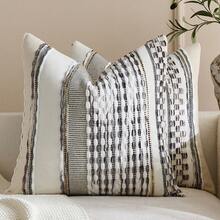 1pc Striped Textured Boho Throw Pillow Covers Aesthetic Woven Decorative Pillow Case For Couch Bed Sofa Bedroom Modern Funky 18 X 18-Inch Outdoor - Grey - View 1