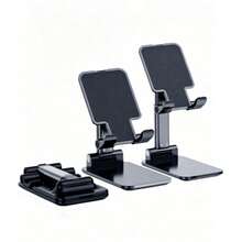 1 pieza Soporte plegable y ajustable para teléfono, soporte universal de escritorio para teléfono, compatible con tabletas y teléfonos inteligentes, soporte ajustable y portátil para teléfono de escritorio/oficina/dormitorio - Negro - Ver 3