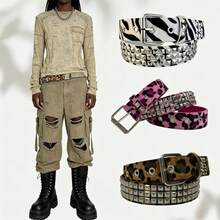 1pc Women's Punk Style Rivet Decor Adjustable Waist Belt, Gothic Y2K Streetwear - Multicolor - View 1