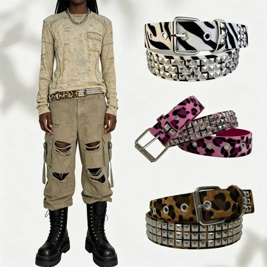 1pc Women's Punk Style Rivet Decor Adjustable Waist Belt, Gothic Y2K Streetwear - Multicolor - View 1