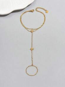 18K Gold Plated Fashionable Double Layer Star Ring Bracelet, Suitable For Women's Daily Wear And Gift Giving - Gold - View 3