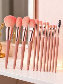12PCS Pink Makeup Brush Set - Coral Pink - View 8